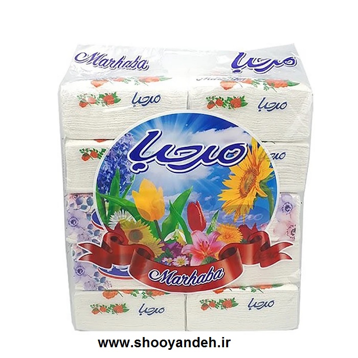 دستمال کاغذی اقتصادی 100 برگ مرحبا بسته 10 عددی
